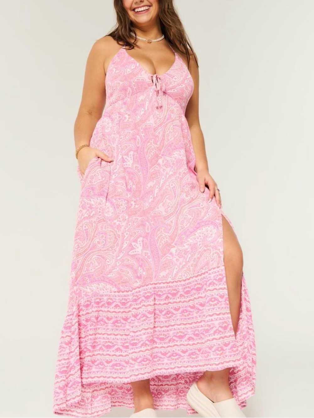 Hollister Pink Paisley High-Low Halter Maxi Dress